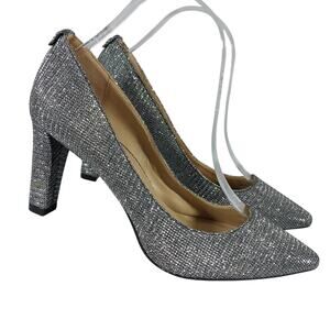MICHAEL KORS! MOONLIGHT SILVER & BLACK TEXTILE POINTY TOE CLASSIC PUMPS! SZ 8M